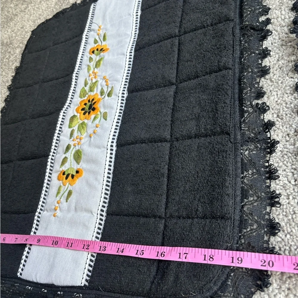 Black Quilted Bathroom Set with Floral Embroidery